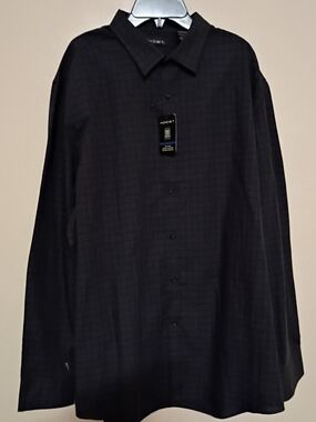 Axist Men's Black Subtle Plaid Dress Shirt Size XL